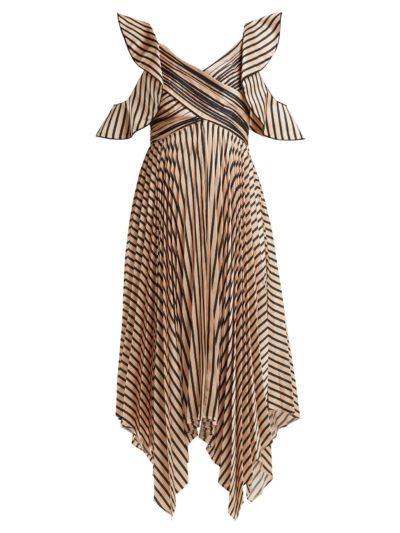 Self-Portrait - Asymmetric Striped Satin Dress