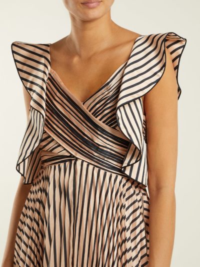 Self-Portrait - Asymmetric Striped Satin Dress Look