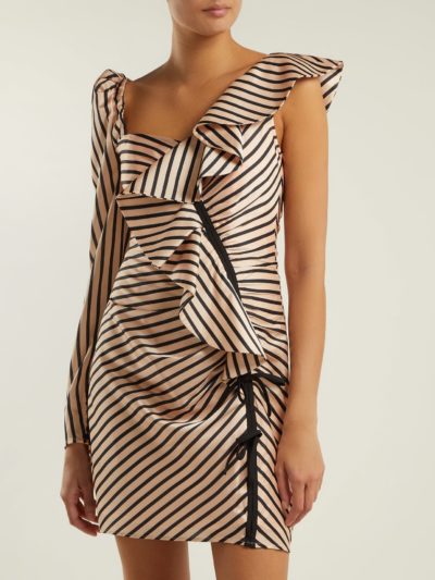 Self-Portrait - Asymmetric Striped Satin Mini Dress_Outfit