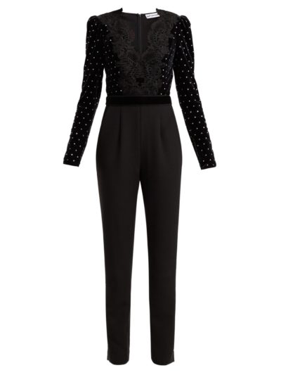 Self-Portrait - Crystal-Embellished Velvet Jumpsuit