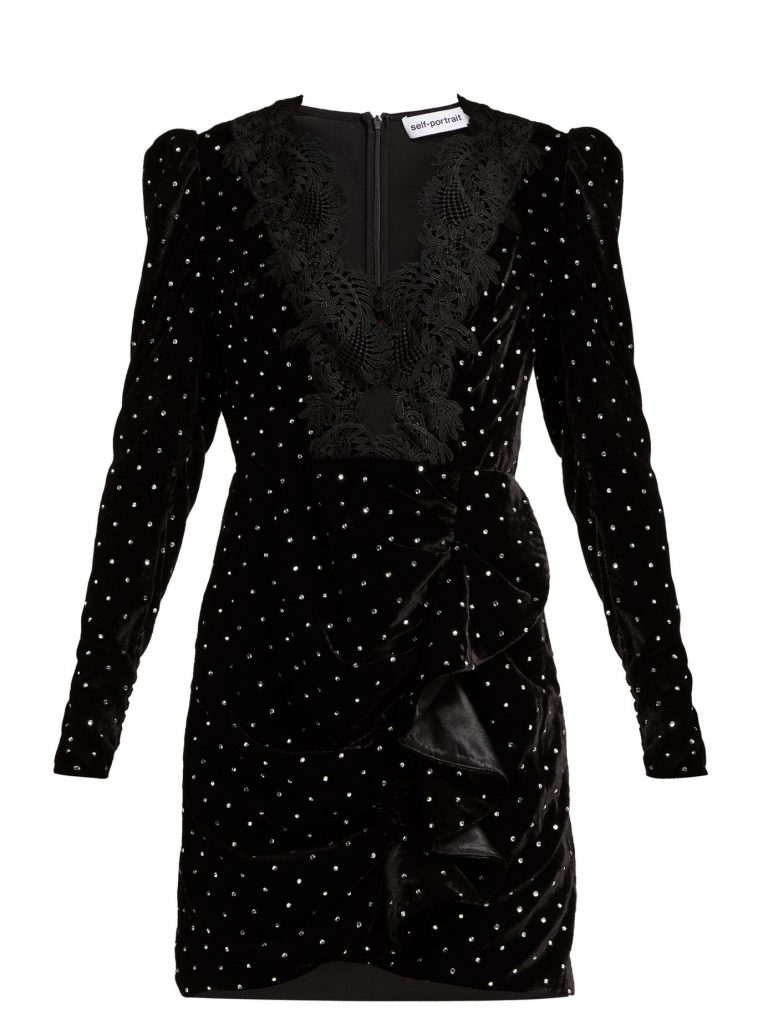 Self-Portrait - Crystal-Embellished Velvet Mini Dress - Black | ABOUT ICONS