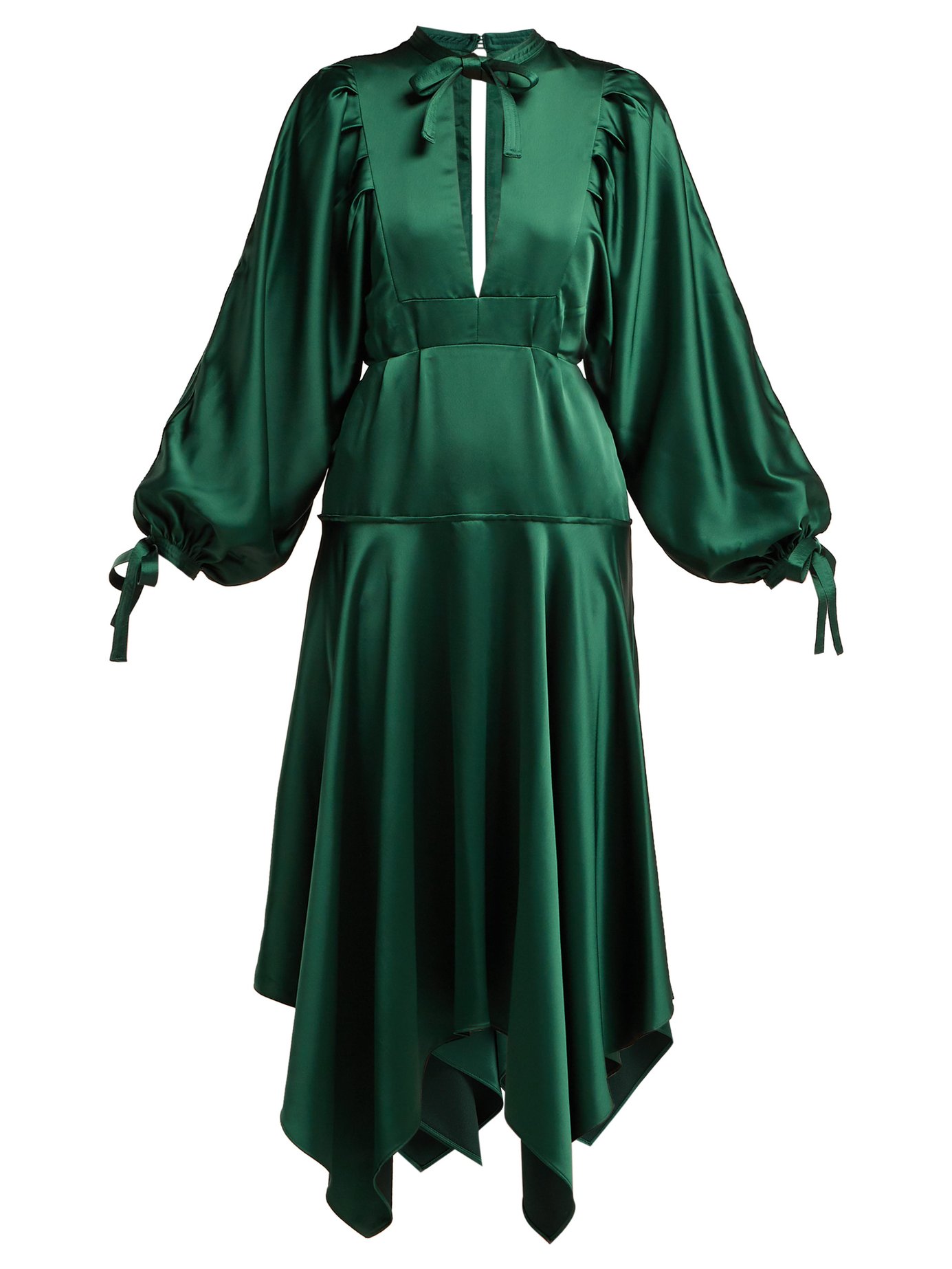 Self-Portrait - Handkerchief-Hem Satin Dress - Green | ABOUT ICONS
