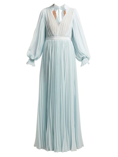 Self-Portrait - Pleated Chiffon Maxi Dress