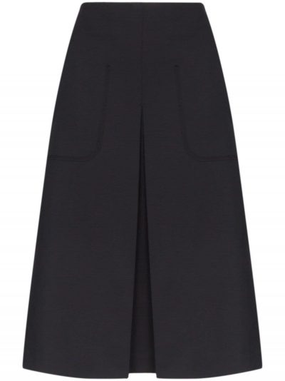 Low Classic - A-line Wool Midi Skirt - Navy