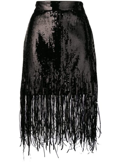 MSGM - Sequin Fringed Skirt - Black