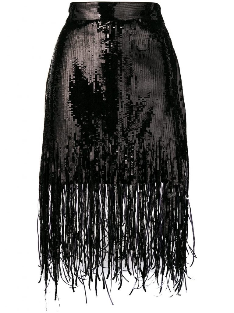 MSGM - Sequin Fringed Skirt - Black | ABOUT ICONS