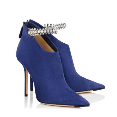 Jimmy Choo - BLAIZE 100 Pop Blue Suede Booties with Crystal Strap 2