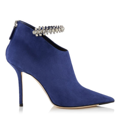 Jimmy Choo - BLAIZE 100 Pop Blue Suede Booties with Crystal Strap