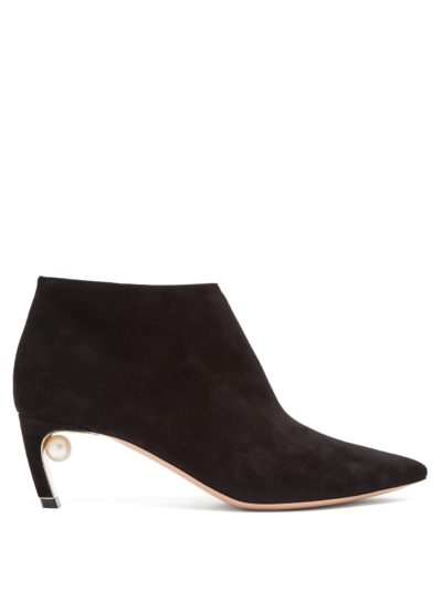 Nicholas Kirkwood - Mira Pearl-Heeled Suede Ankle Boots - Black