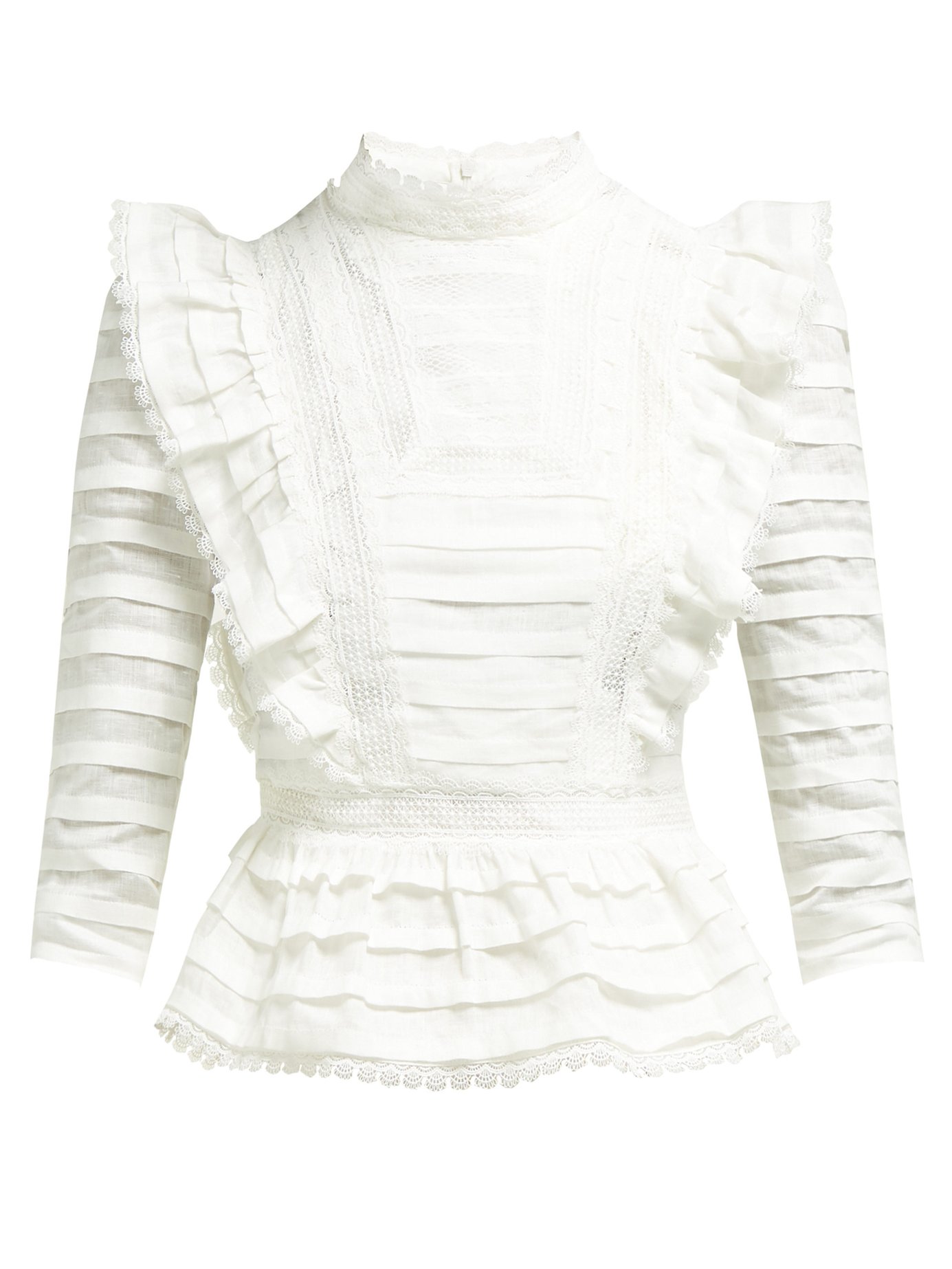Allia Pintuck High-Neck Linen Blouse 