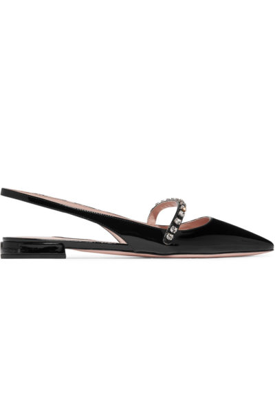 MIU MIU - Crystal-Embellished Patent-Leather Slingback Flats