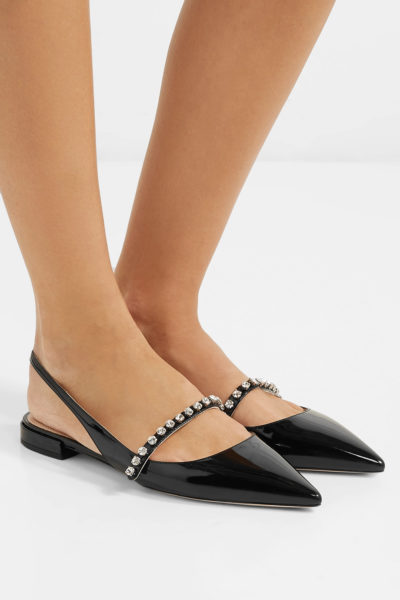 MIU MIU - Crystal-Embellished Patent-Leather Slingback Flats Look