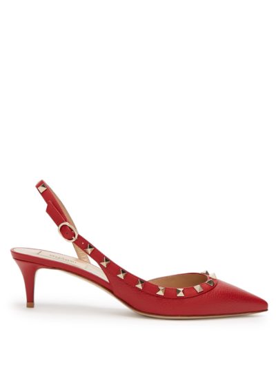 Valentino - Rockstud Slingback Leather Pumps - Red