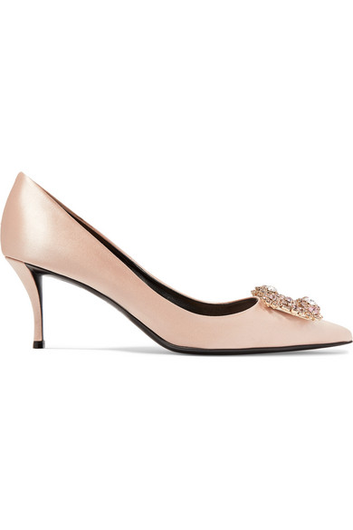 Roger Vivier Flower Crystal Embellished Satin Pumps About Icons 