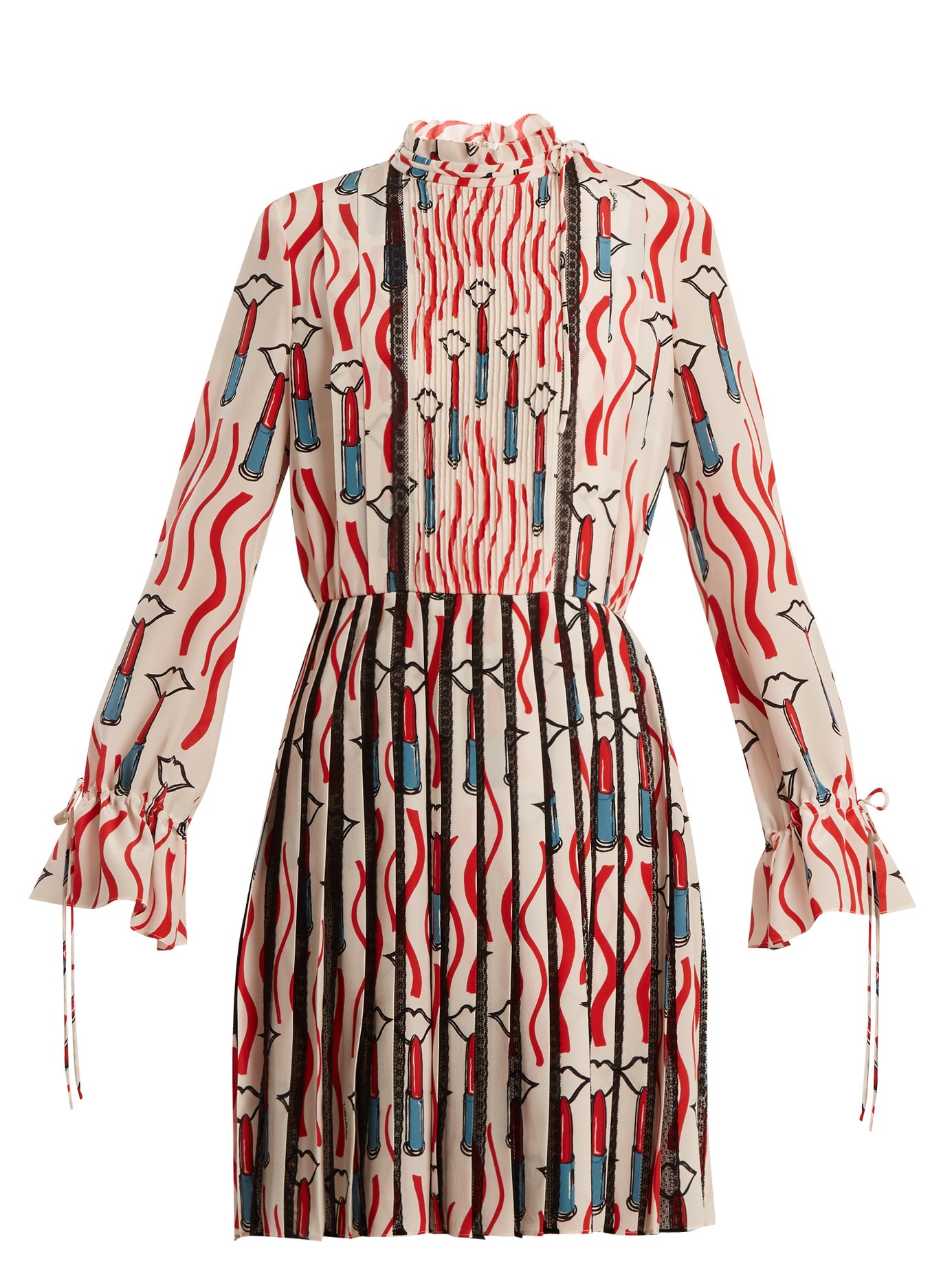 Valentino - Lipstick-Print Lace-Trimmed Silk Dress | ABOUT ICONS