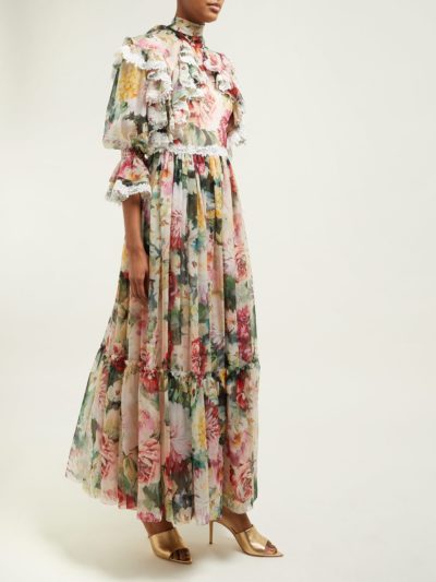 dolce & gabbana - floral-print ruffled silk-blend chiffon gown - look