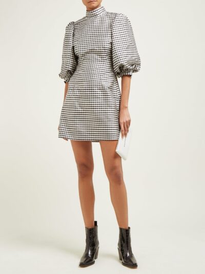 ganni - gingham-check silk mini dress - look