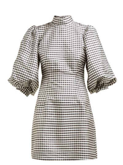 ganni - gingham-check silk mini dress