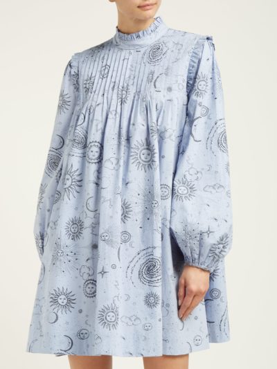 ganni - over the moon-print poplin mini dress - look