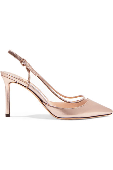 Jimmy Choo - Erin 85 Pvc And Metallic Leather Slingback Pumps | ABOUT ICONS