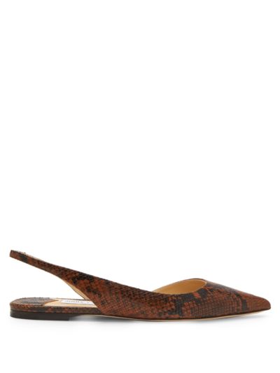 jimmy choo - fetto python-effect leather slingback flats