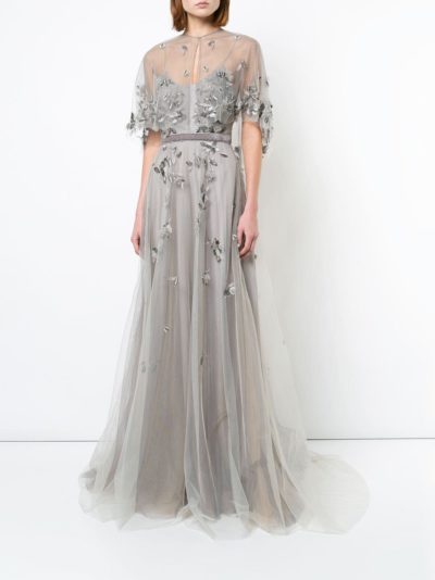 marchesa notte - embroidered cape gown - look