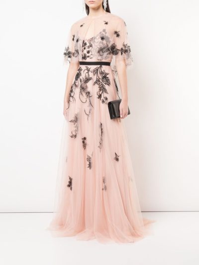 marchesa notte - long embroidered gown - look