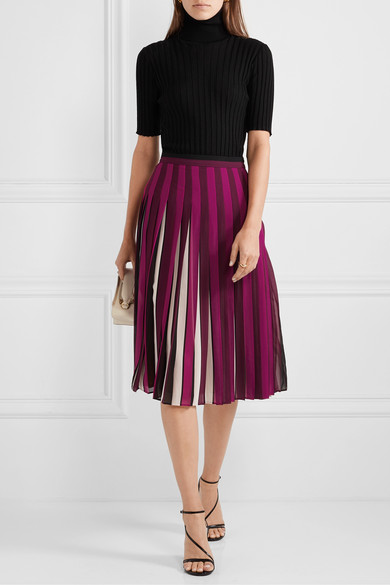 Michael Michael Kors - Pleated Striped Crepe Midi Skirt | ABOUT ICONS