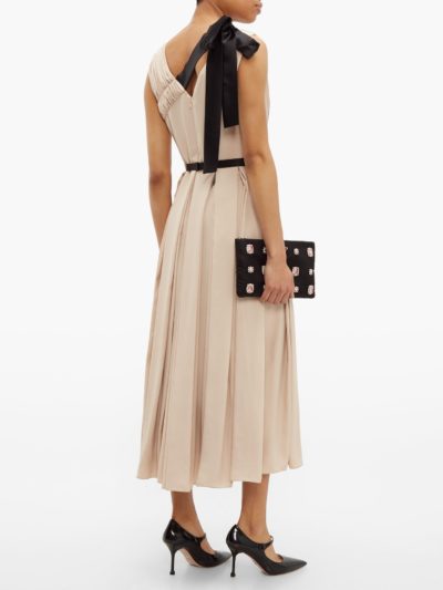 prada - belted pleated-twill midi dress - look