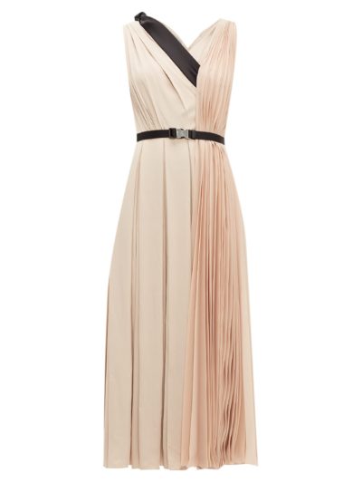 prada - belted pleated-twill midi dress