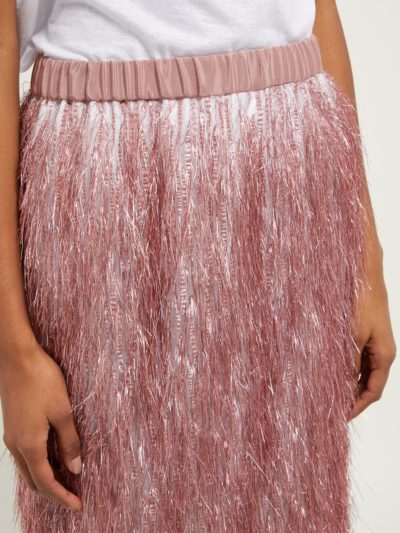 raey - elasticated-waist tinsel midi skirt - pink - look