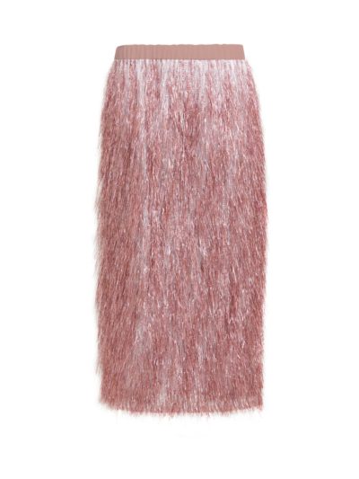 raey - elasticated-waist tinsel midi skirt - pink