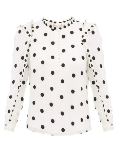 rebecca taylor - ruffled polka-dot embroidered-silk blouse