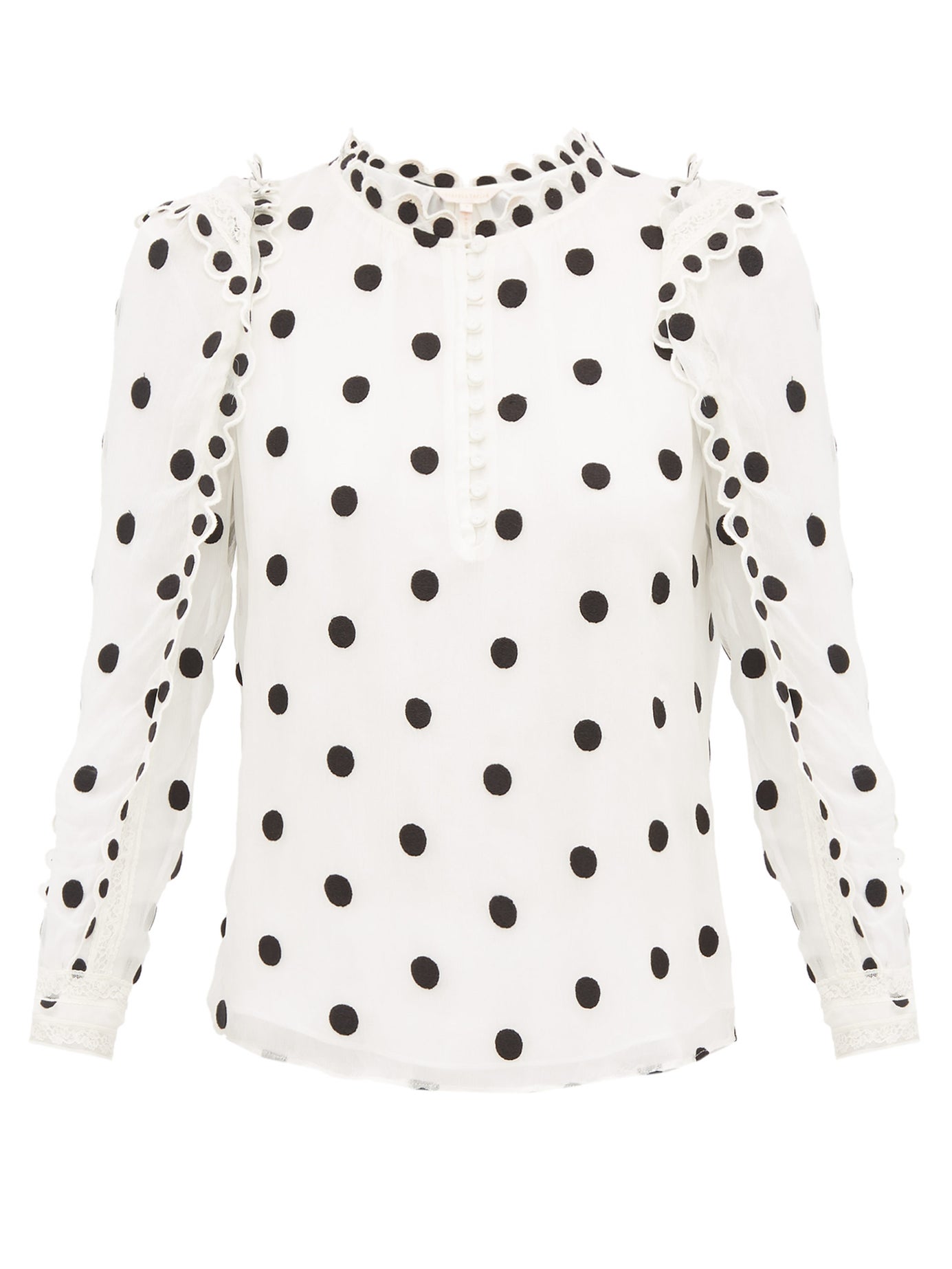 Rebecca Taylor - Ruffled Polka-Dot Embroidered-Silk Blouse | ABOUT ICONS