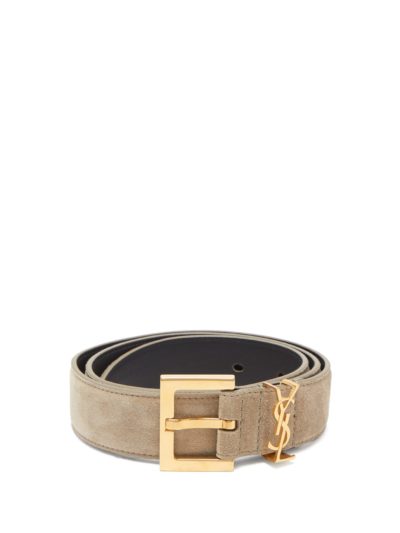 saint laurent - logo-plaque suede belt