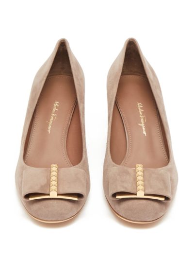 salvatore ferragamo - faceted flower suede pumps - look