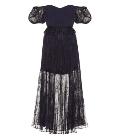 self-portrait - lace midi dress - navy