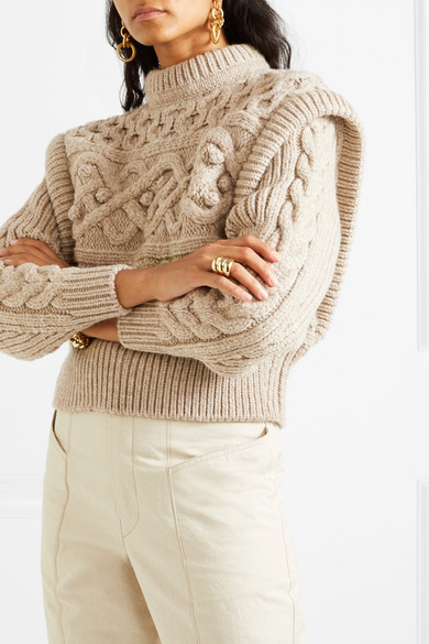 Isabel Marant Cropped Cable-Knit Merino Sweater | ICONS