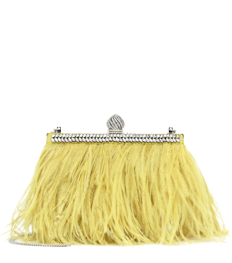 Jimmy Choo - Celeste Small Feather-Trimmed Clutch | ABOUT ICONS