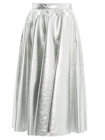 msgm - metallic faux-leather flared midi skirt