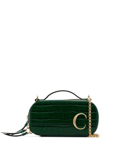 chloe - c ring crocodile-effect crossbody bag