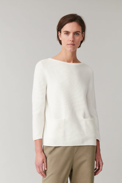 COS - A-Line Cotton Knitted Top - White - Look