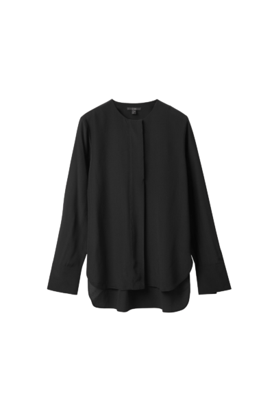 COS - Collarless Mulberry Silk Shirt - Black