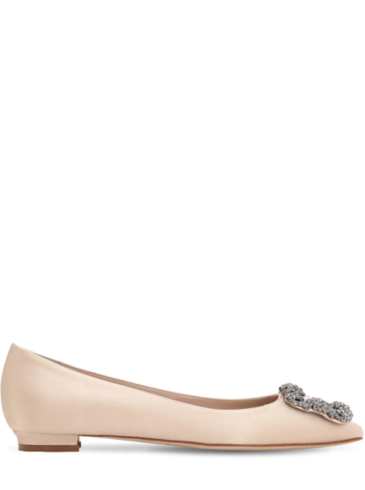 Manolo Blahnik - 10Mm Hangisi Silk Satin Flats - Champagne | ABOUT ICONS
