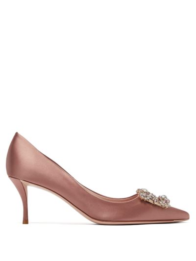 roger vivier - flower crystal-embellished satin pumps - pink