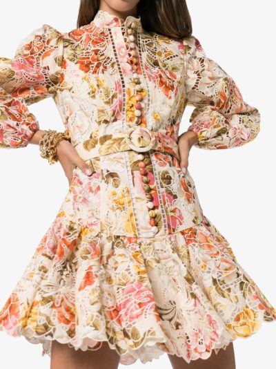 zimmermann - belted floral-print lace dress - look