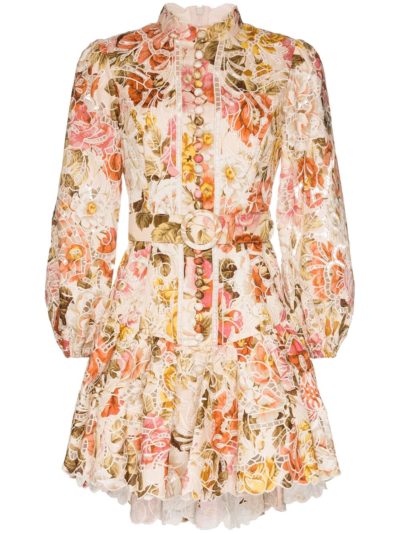 zimmermann - belted floral-print lace dress