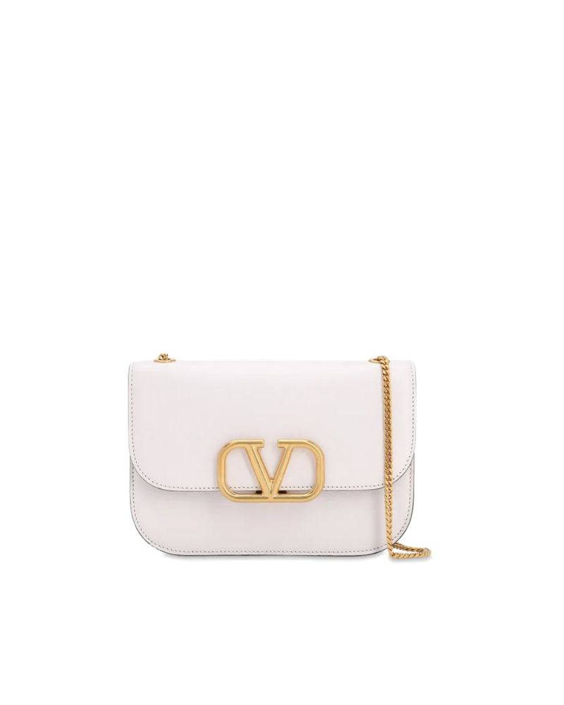 Valentino - VLOCK Small Leather Shoulder Bag - White | ABOUT ICONS