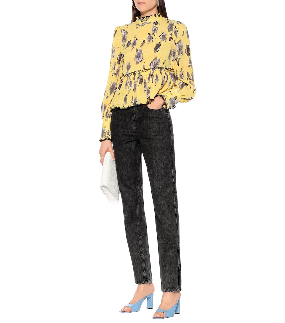 Ganni - Floral Crêpe Blouse - Yellow | ABOUT ICONS