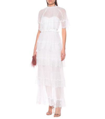 self-portrait - tiered crepe dress - white - look